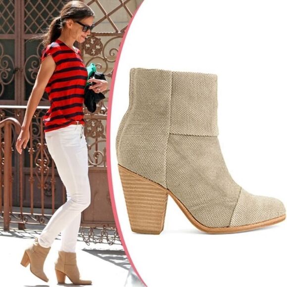 Rag & Bone 9.5 Moth Green Olive Canvas Back Zip Stacked Heel Ankle Booties - Picture 1 of 15
